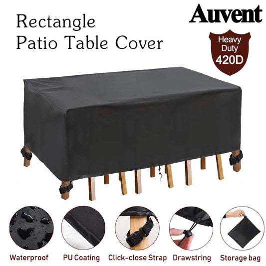 420D Heavy Duty Waterproof Patio Furniture Cover Rectangle Garden Rain Snow Outdoor Cover for Sofa Table Chair Windproof Anti-UV
