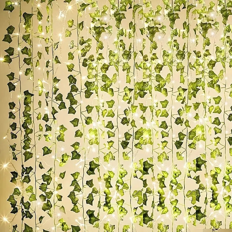 2.3m Silk Leaves Fake Creeper Green Leaf Ivy Vine 3m LED String Lights