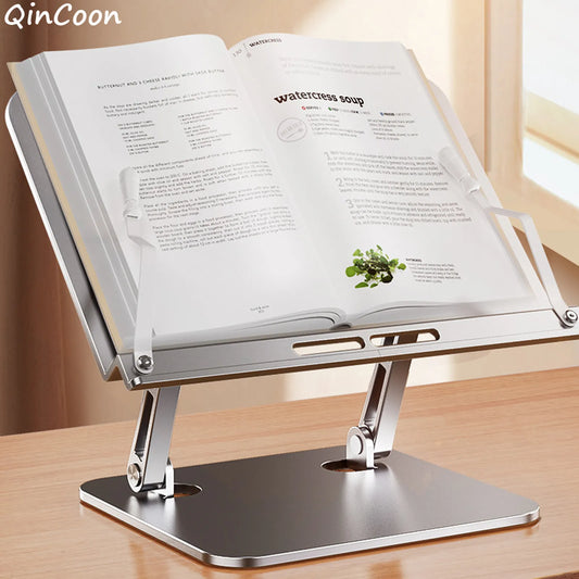 Adjustable Aluminum Book Stand Multi Heights Angles Cookbook Bracket Desk Reading Holder for Office Kitchen School Laptop Tablet