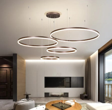 2023 Modern Led Chandelier Home Lighting Brushed Rings Ceiling Mounted Chandelier Lighting Hanging Lamp Gold&Coffee color