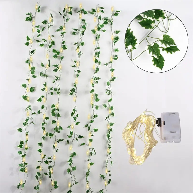 2.3m Silk Leaves Fake Creeper Green Leaf Ivy Vine 3m LED String Lights
